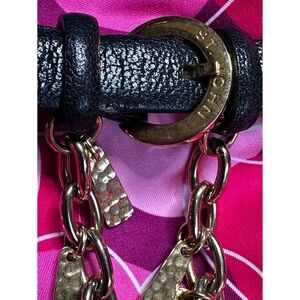 ST. JOHN Authentic Black Leather 1/2” BELT Gold Tone Chain w/Charms 38 1/2”